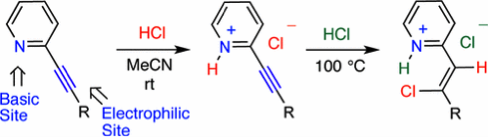 Hydrohalogenation of Ethynylpyridines Involving Nucleophilic Attack of a Halide Ion